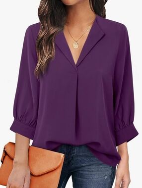 Unixseque XL Deep Plum Split-Neck Blouse